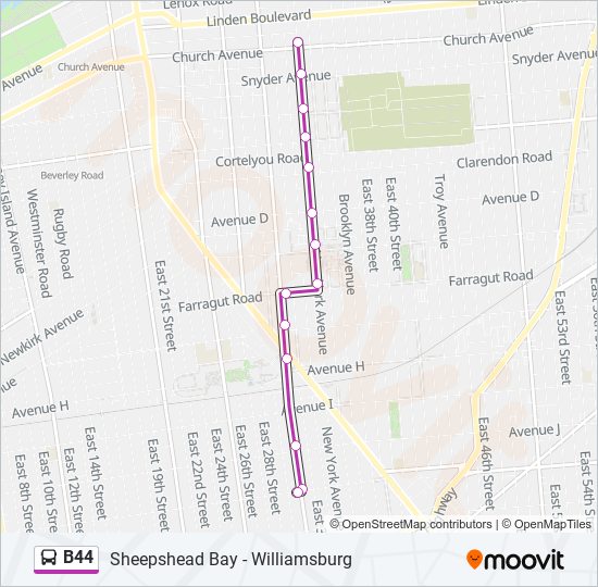 Mapa de B44 de autobús