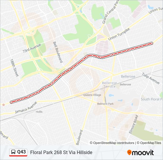 Mapa de Q43 de autobús