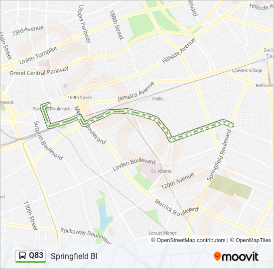 Mapa de Q83 de autobús
