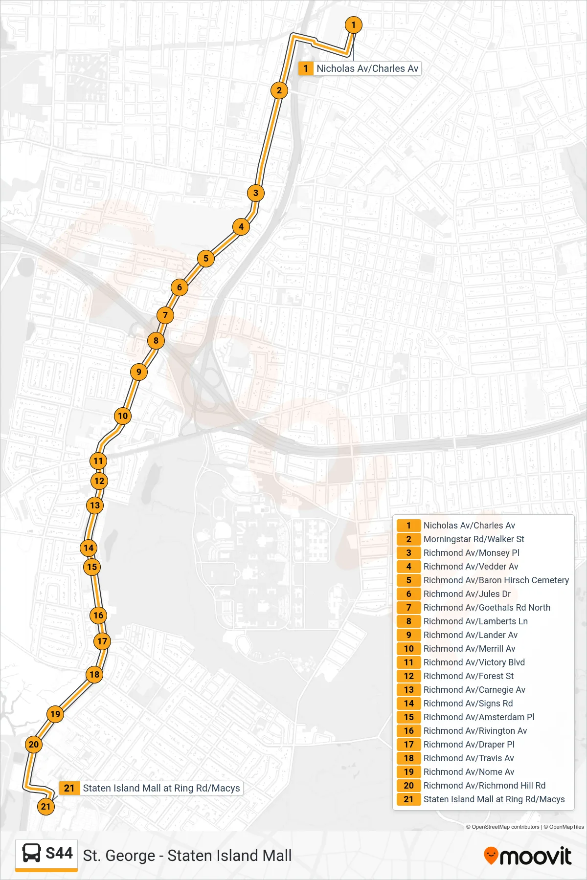 S44 bus Line (Marsh Av Ring Rd) route and stops on a map