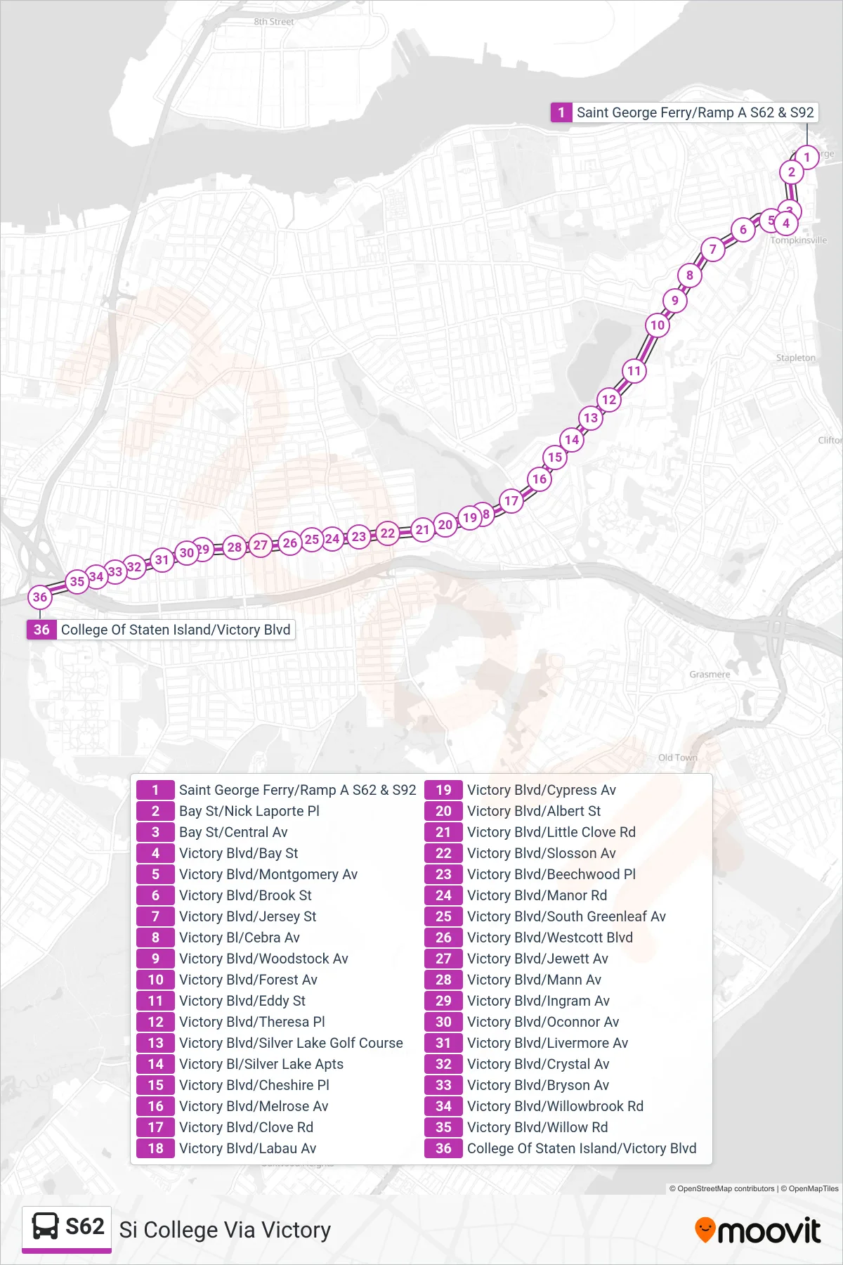 S62 bus Line (Si College Via Victory) route and stops on a map