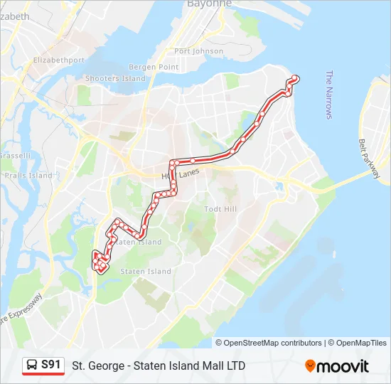S91 Bus Line Map