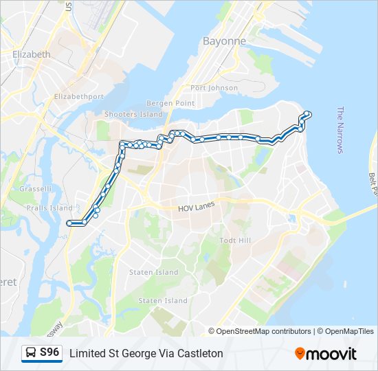 S96 bus Line Map