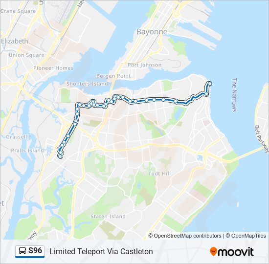S96 bus Line Map