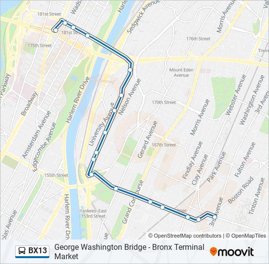 Mapa de BX13 de autobús