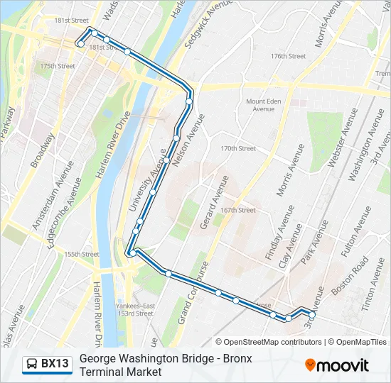 BX13 Bus Line Map