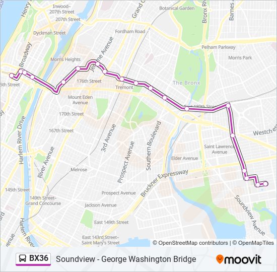 Mapa de BX36 de autobús