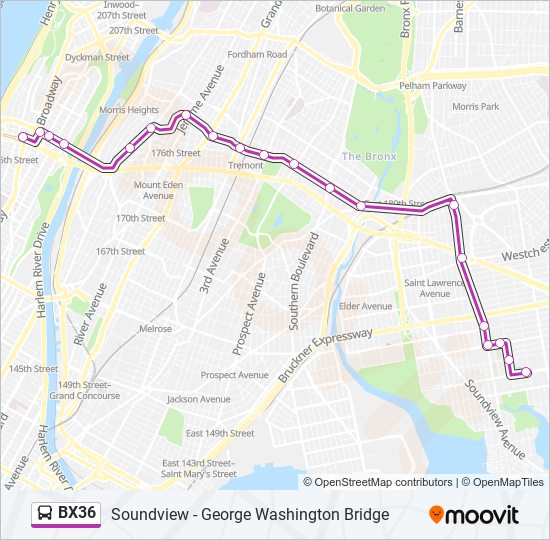 Mapa de BX36 de autobús