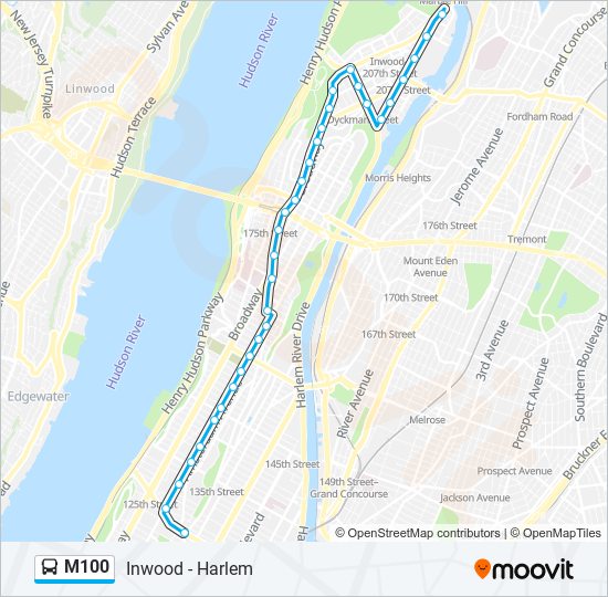 M100 bus Line Map