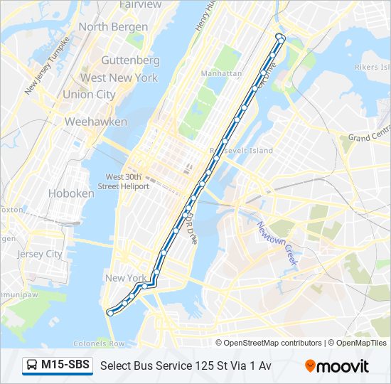 Mapa de M15-SBS de autobús