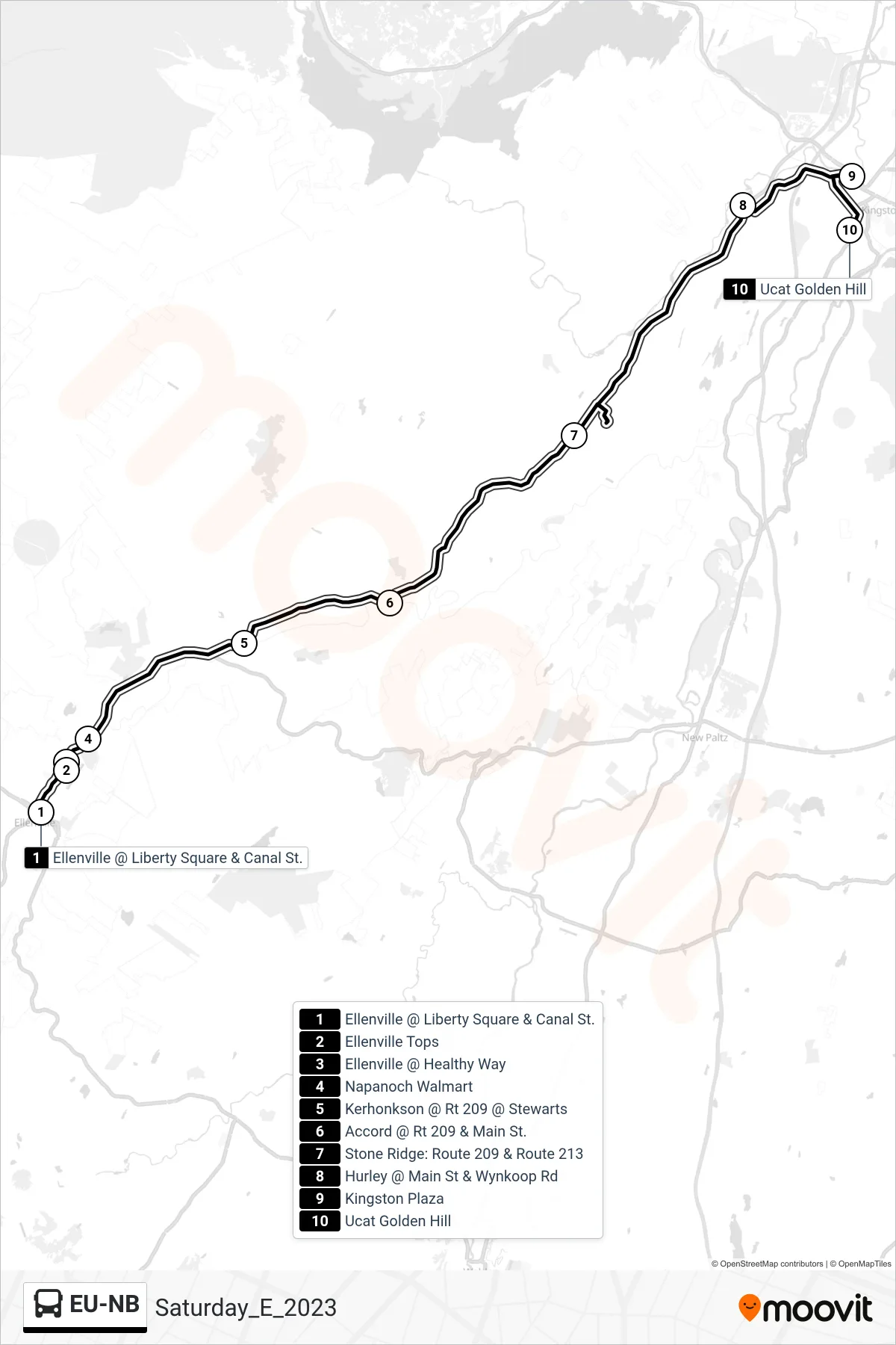 EU-NB bus Line (Saturday_E_2023) route and stops on a map
