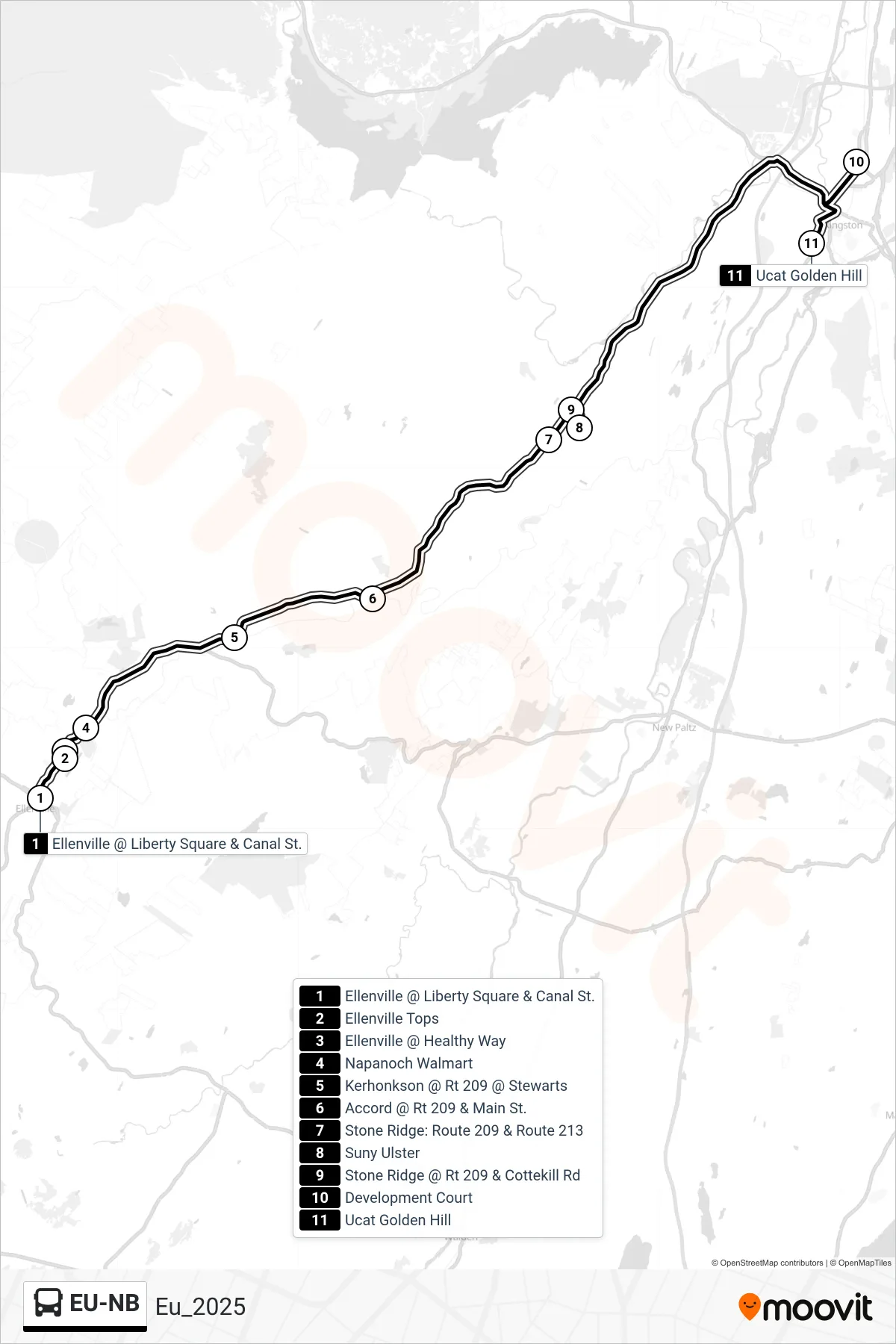 EU-NB bus Line (Eu_2025) route and stops on a map