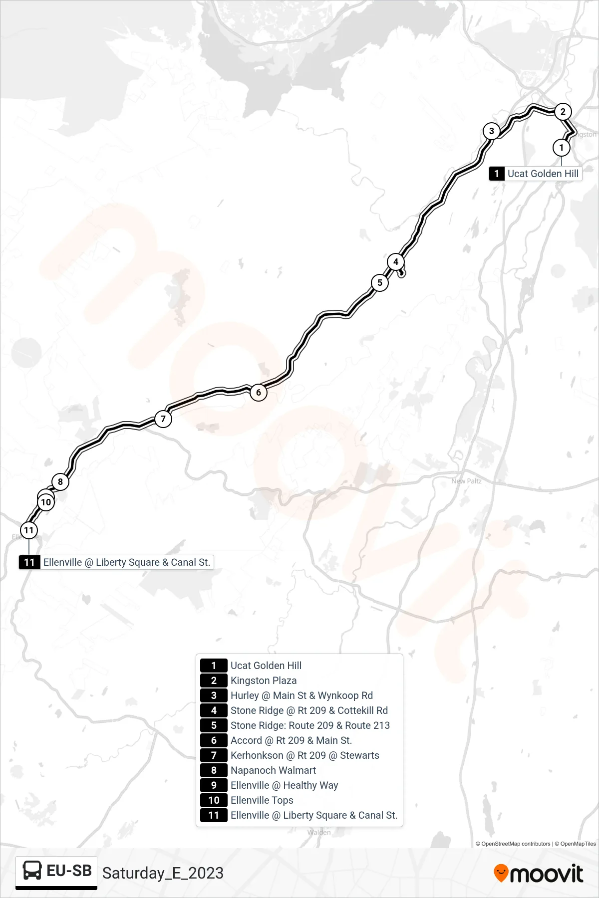 EU-SB bus Line (Saturday_E_2023) route and stops on a map
