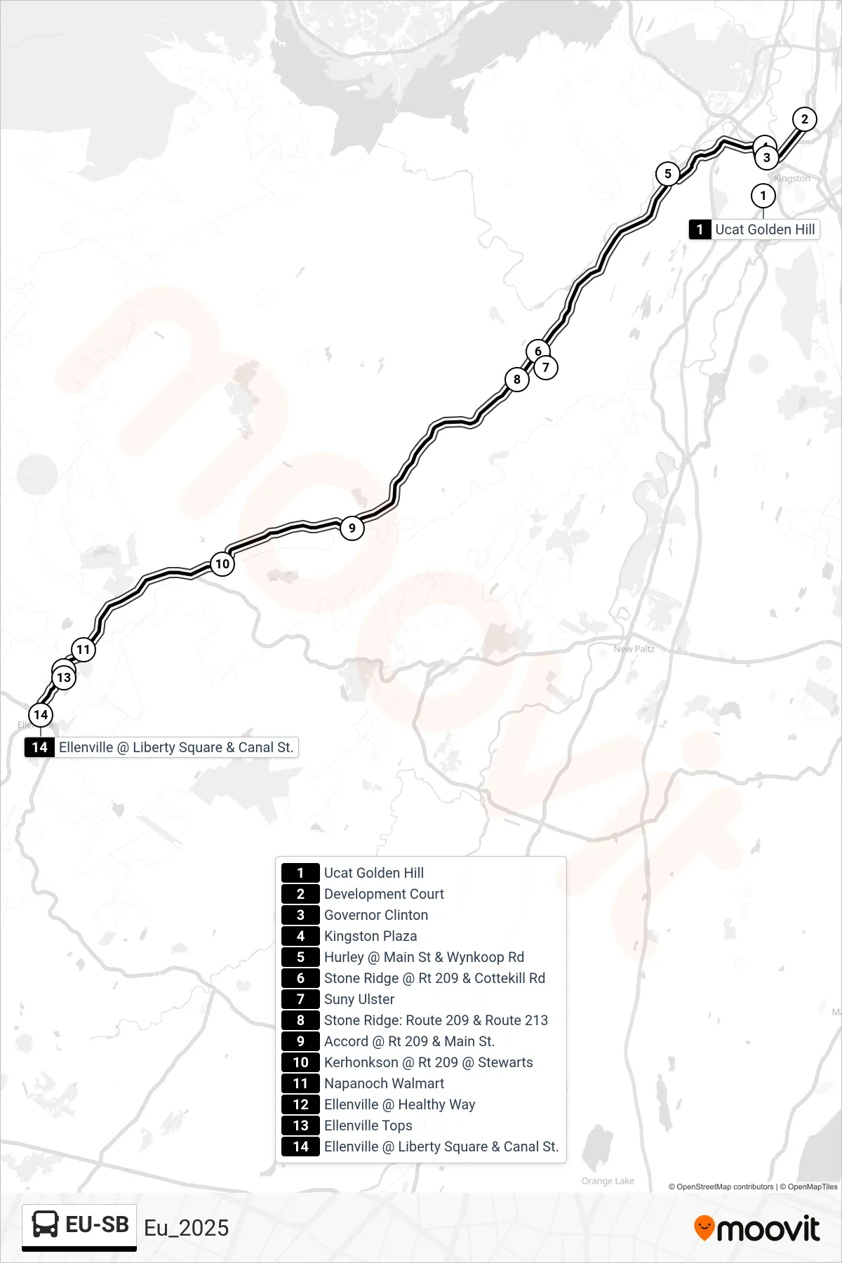 EU-SB bus Line (Eu_2025) route and stops on a map