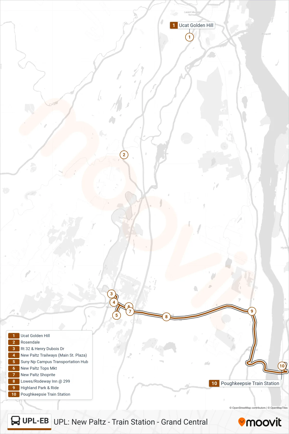 UPL-EB bus Line (Upl_2025) route and stops on a map