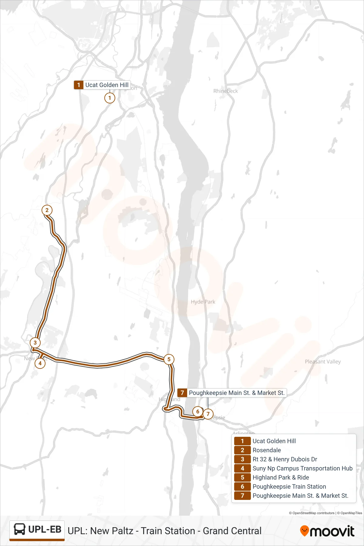 UPL-EB bus Line (Weekend_K/Upl_2025) route and stops on a map