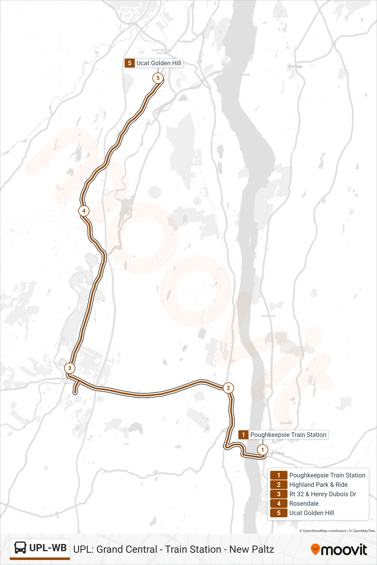 UPL-WB bus Line (Ucat Golden Hill) route and stops on a map