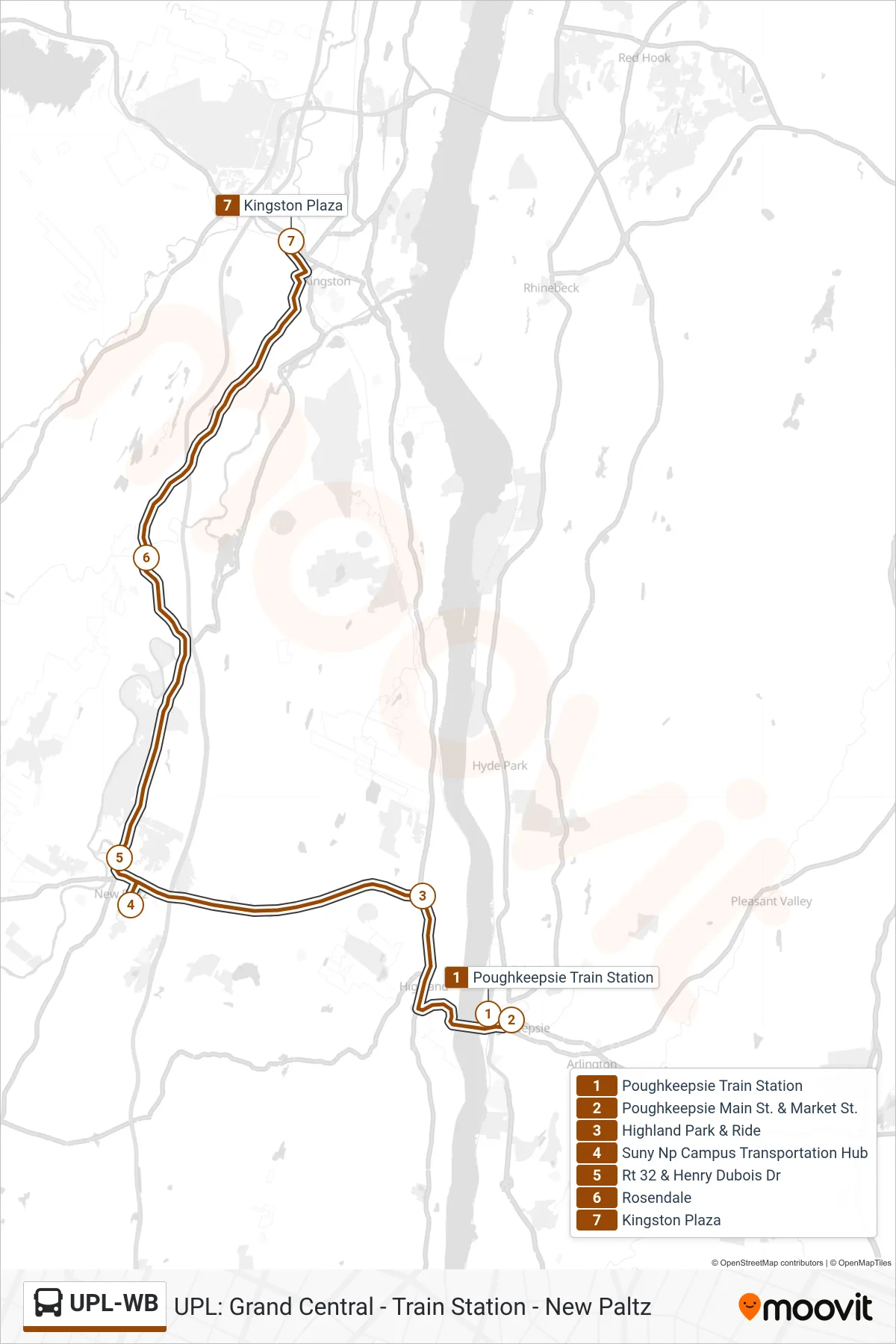 UPL-WB bus Line (Weekend_K/Upl_2025) route and stops on a map