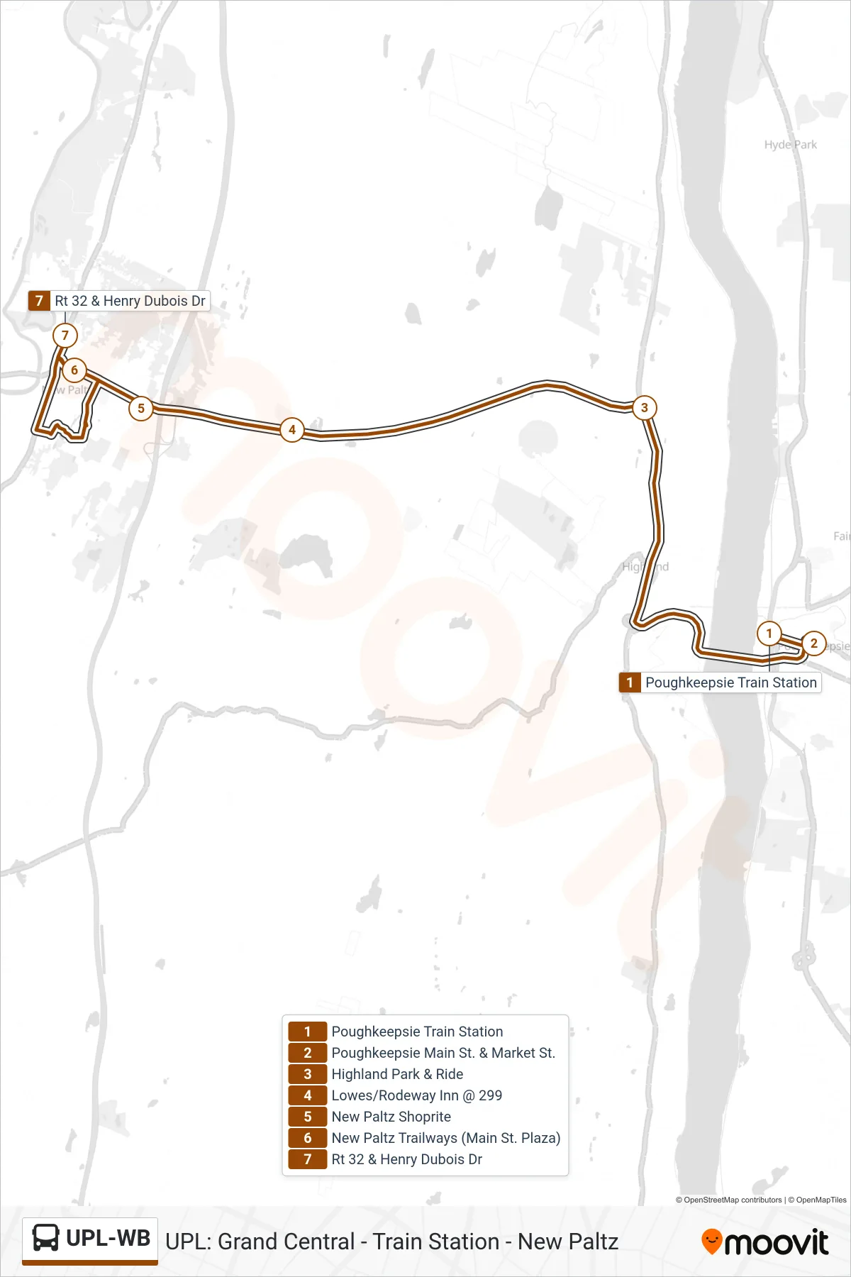 UPL-WB bus Line (Upl_2025) route and stops on a map