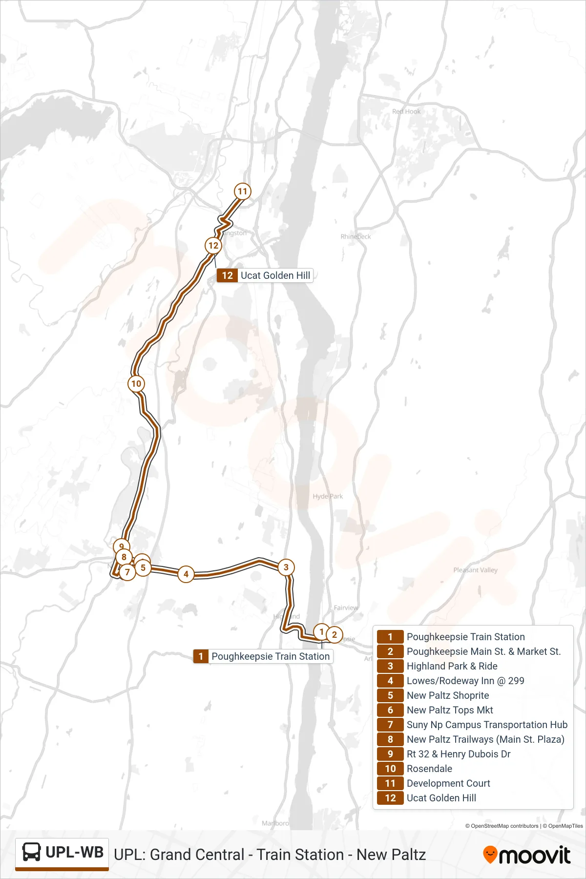 UPL-WB bus Line (Upl 2025) route and stops on a map