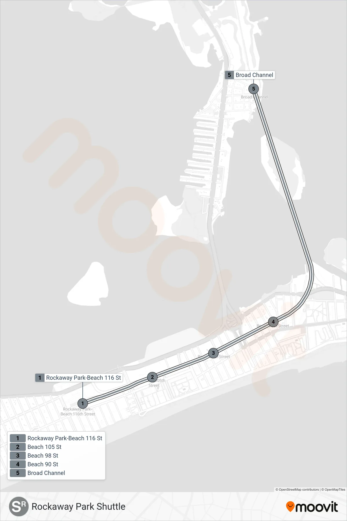 SR subway Line (Broad Channel) route and stops on a map