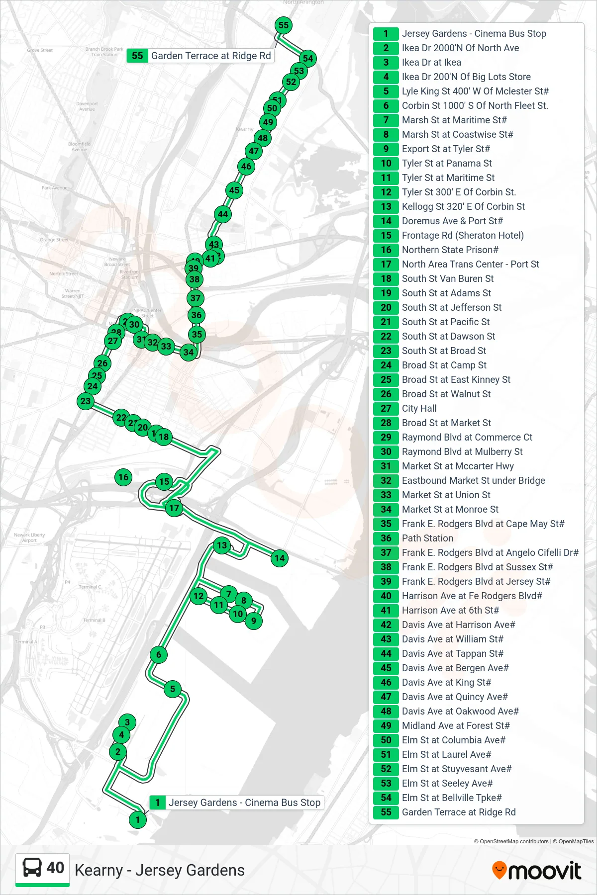 40 bus Line (N Arlington Tyler & Marsh) route and stops on a map
