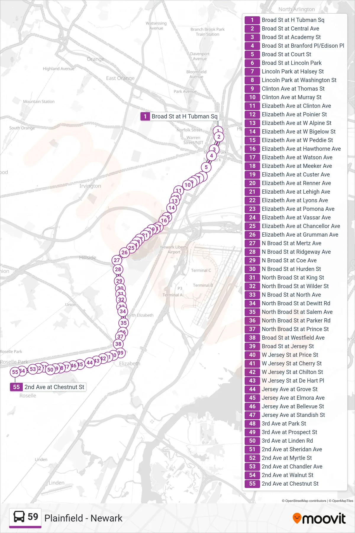 59 bus Line (Roselle Chestnut St) route and stops on a map
