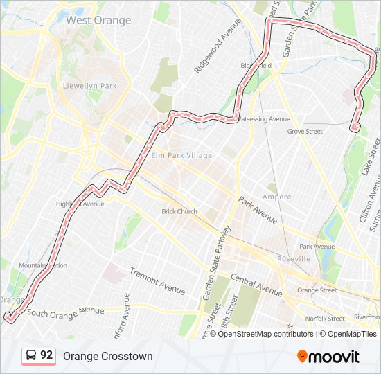 92 Route Schedules, Stops & Maps Newark Lt Rail Branch Brook Park
