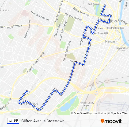 99 Route: Schedules, Stops & Maps - Clifton Ave & Bloomfield Ave (Updated)
