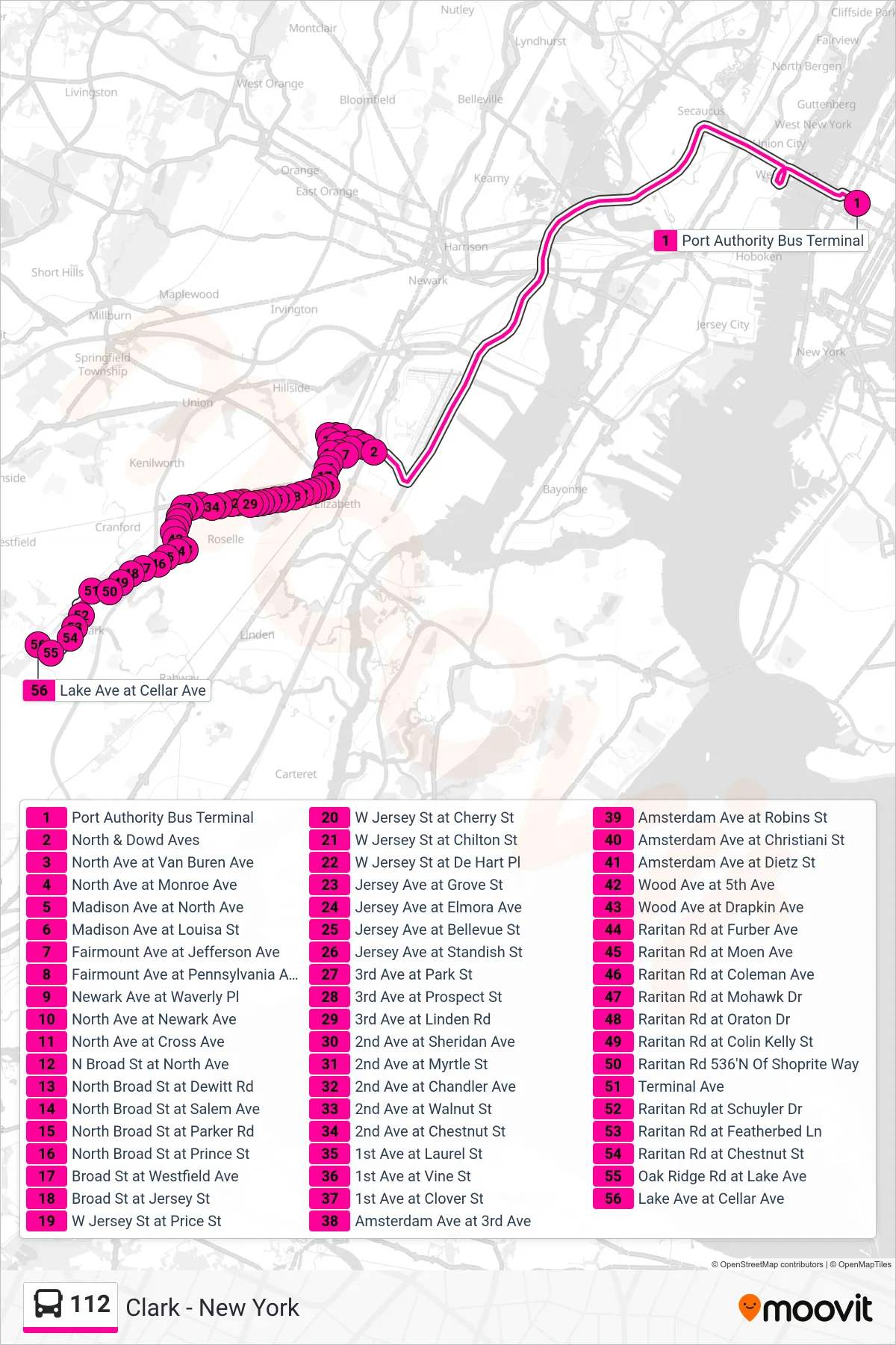 112 bus Line (Clark Lake/Schwinn) route and stops on a map