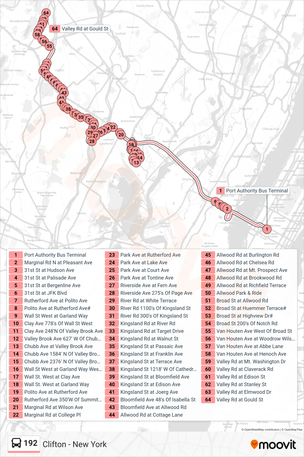 192 bus Line (Clifton Via Lynd Office Pk) route and stops on a map