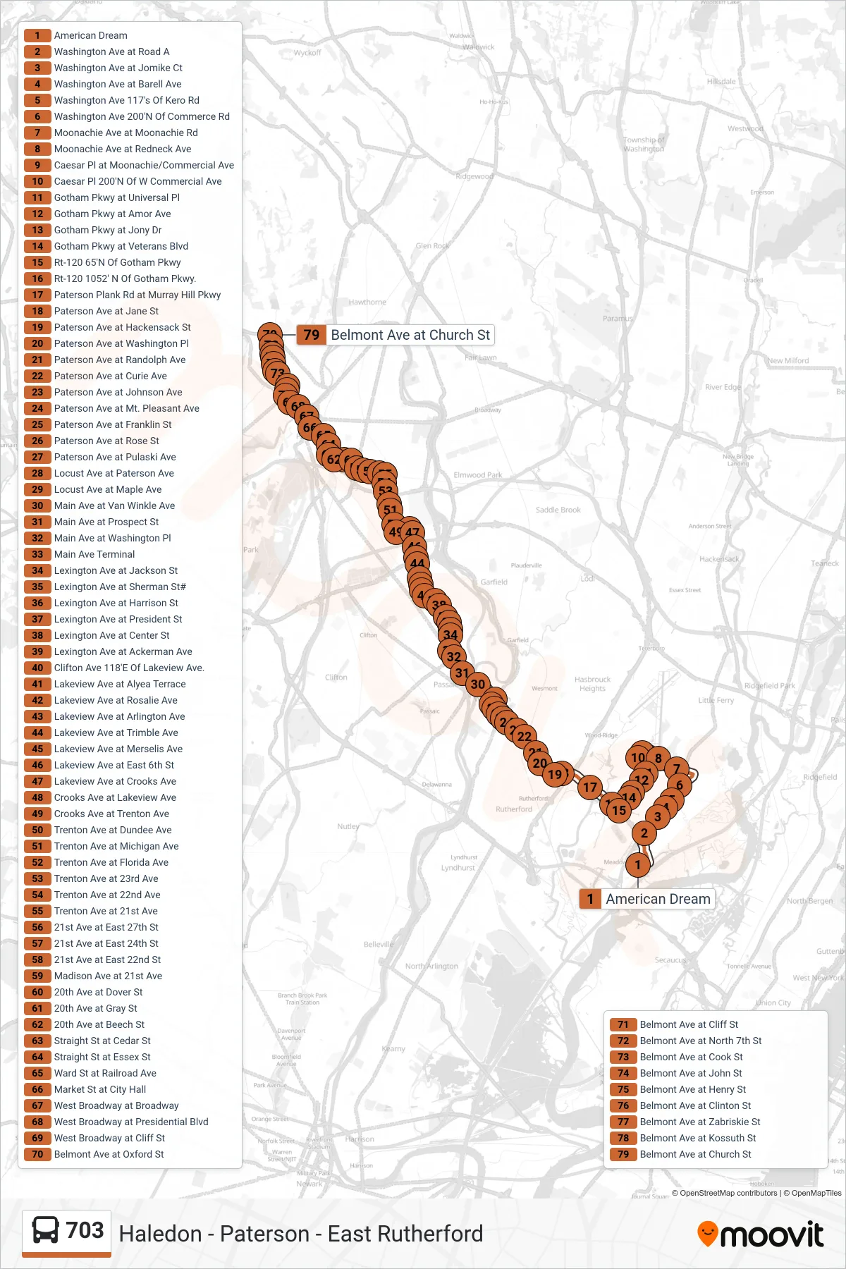 703 bus Line (B Haledon Bypasses Racetrack) route and stops on a map