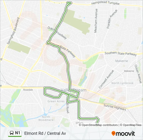 N1 Bus Line Map
