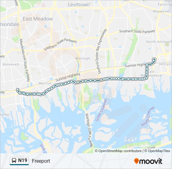 N19 bus Line Map