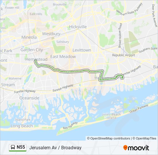 Mapa de N55 de autobús