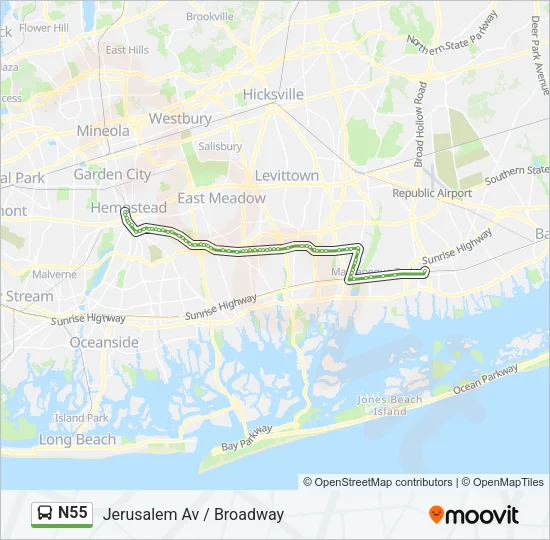 N55 Bus Line Map