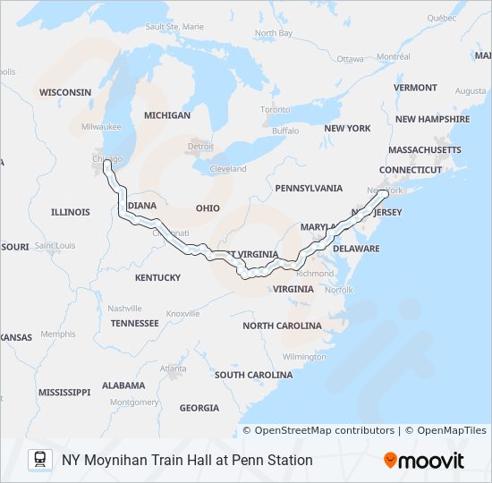 Amtrak Cardinal Route Map Cardinal Route Schedules Stops Maps Ny Moynihan Train Hall At Penn Station Updated