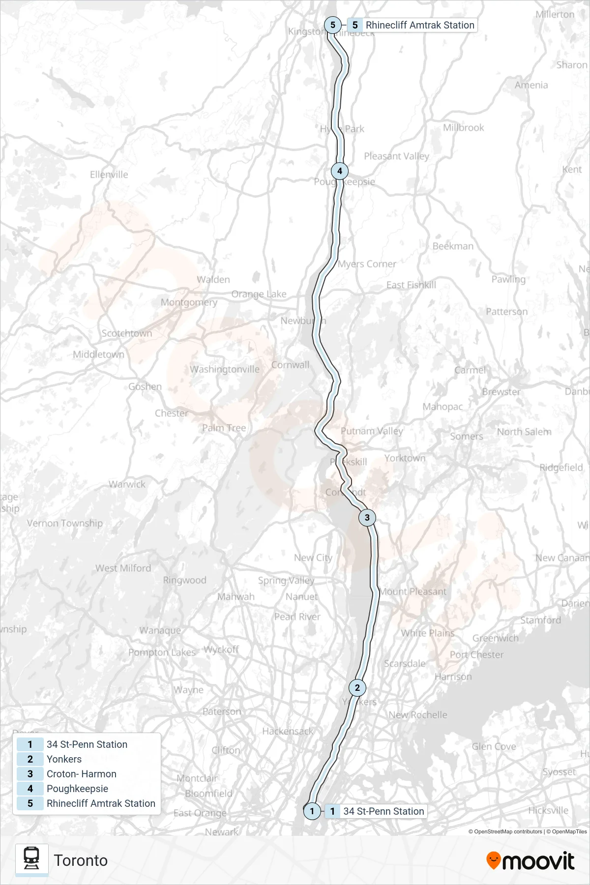 MAPLE LEAF train Line (Toronto) route and stops on a map