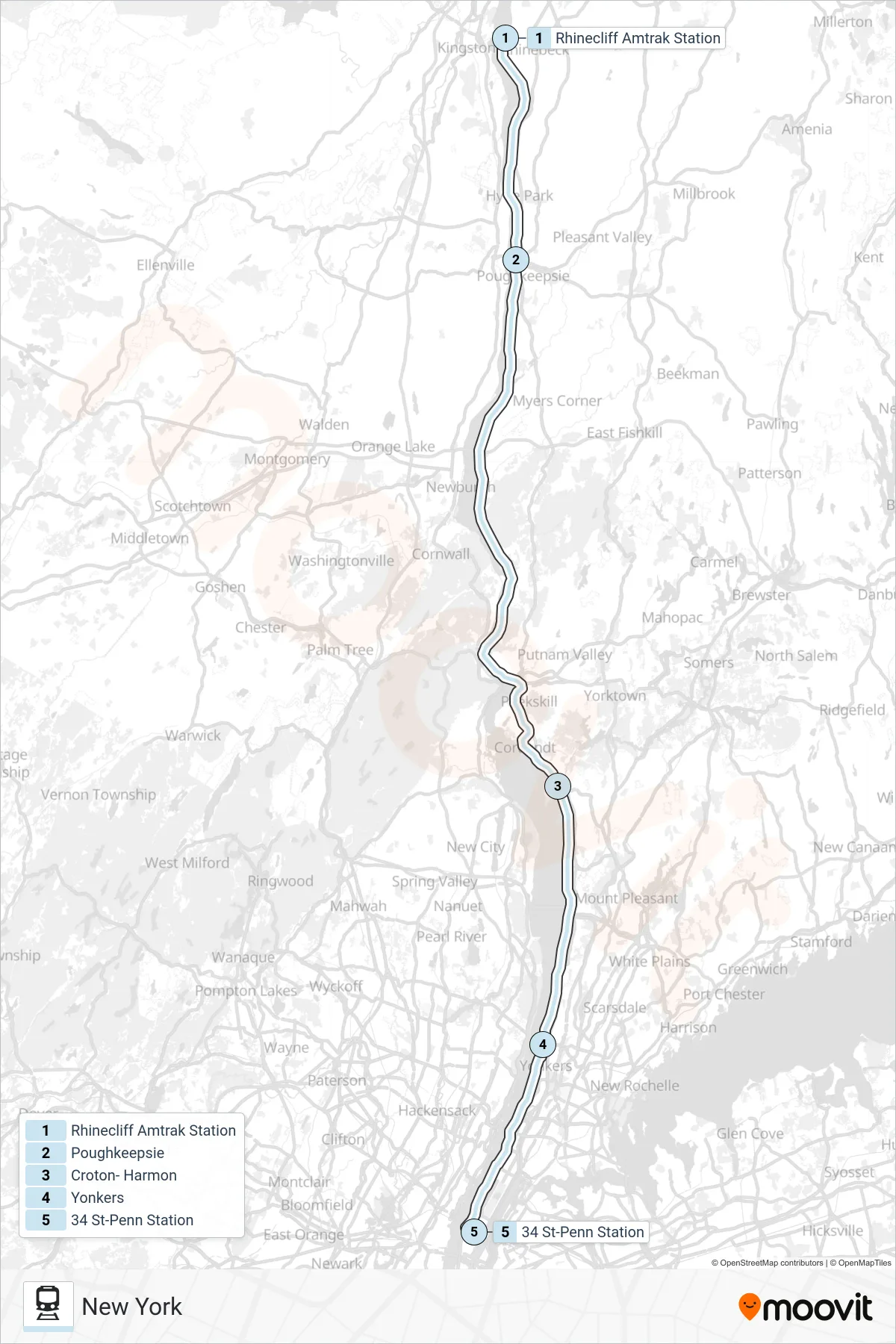 MAPLE LEAF train Line (New York) route and stops on a map