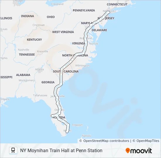 Amtrak Silver Meteor Map Silver Star Route: Schedules, Stops & Maps - Ny Moynihan Train Hall At Penn  Station (Updated)
