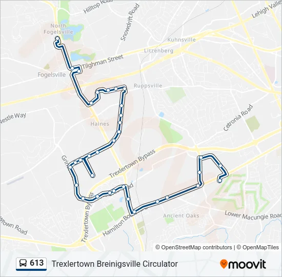 613 Bus Line Map