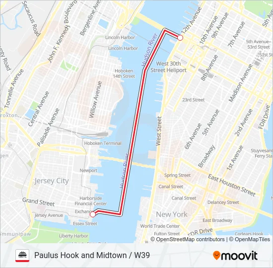 PAULUS HOOK AND MIDTOWN / W39  Line Map