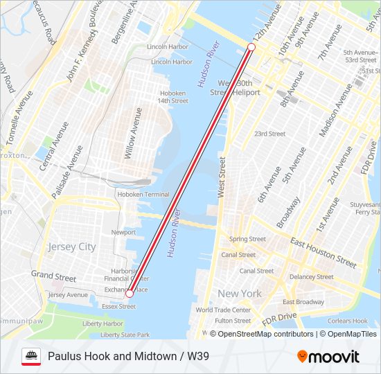 PAULUS HOOK AND MIDTOWN / W39  Line Map
