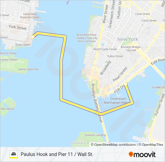 PAULUS HOOK AND PIER 11 / WALL ST.  Line Map