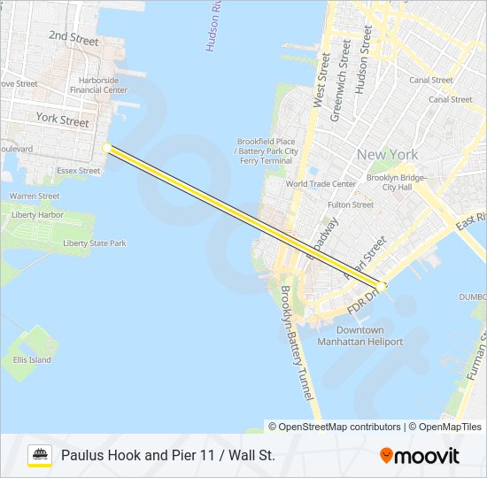 PAULUS HOOK AND PIER 11 / WALL ST.  Line Map