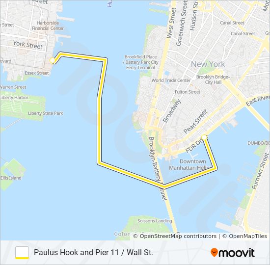 PAULUS HOOK AND PIER 11 / WALL ST. ferry Line Map