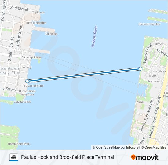 PAULUS HOOK AND BROOKFIELD PLACE TERMINAL ferry Line Map