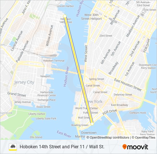 Mapa de HOBOKEN 14TH STREET AND PIER 11 / WALL ST. de ferry