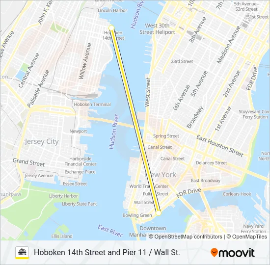 HOBOKEN 14TH STREET AND PIER 11 / WALL ST.  Line Map