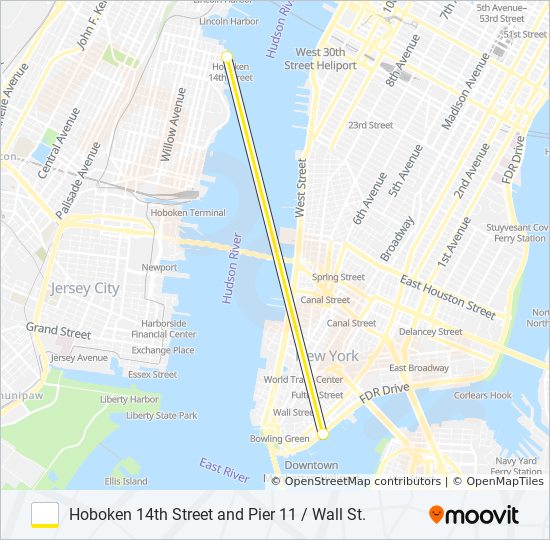 HOBOKEN 14TH STREET AND PIER 11 / WALL ST. ferry Line Map